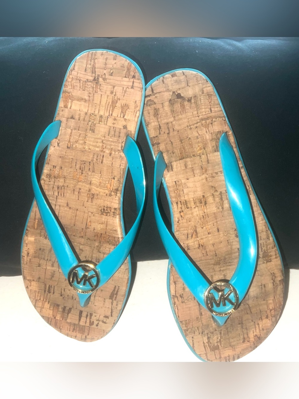 Michael Kors Turquoise Cork-Style Logo Flip Flop Sandals